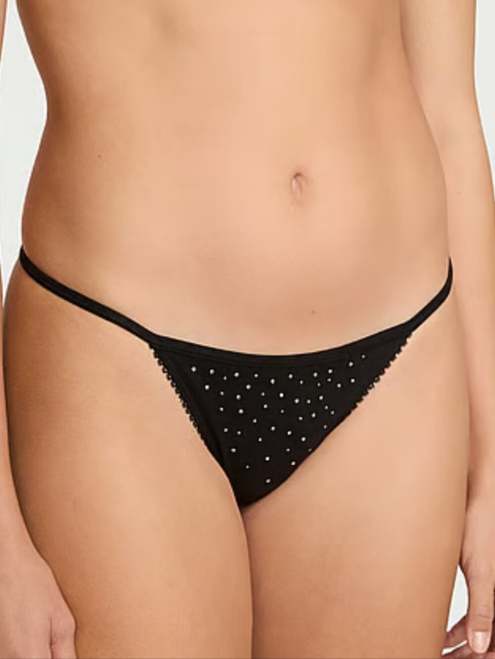 Victoria's Secret Womens NWT Stretch Cotton Sparkle V-String Panty Black Size XS